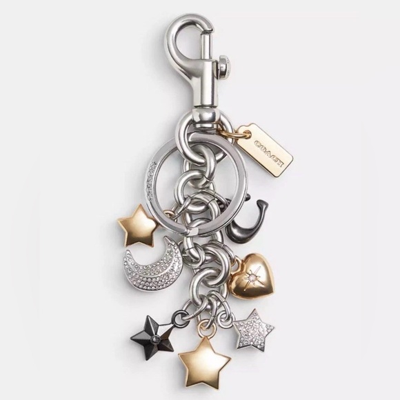 Coach Accessories - NWOT Coach Star Cluster Bag Charm, Keychain Silver, Multi CDB59 w Dustbag
